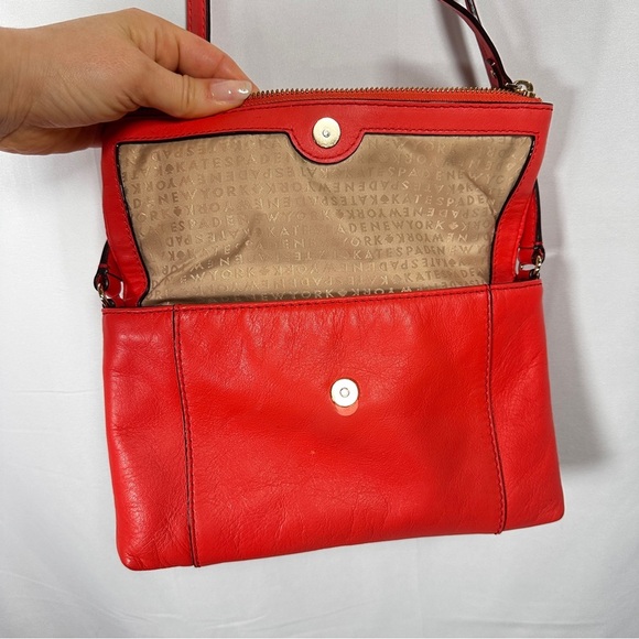 Kate Spade Coral Leather Crossbody Bag Foldover Holidaycore Statement Purse - Picture 3 of 11